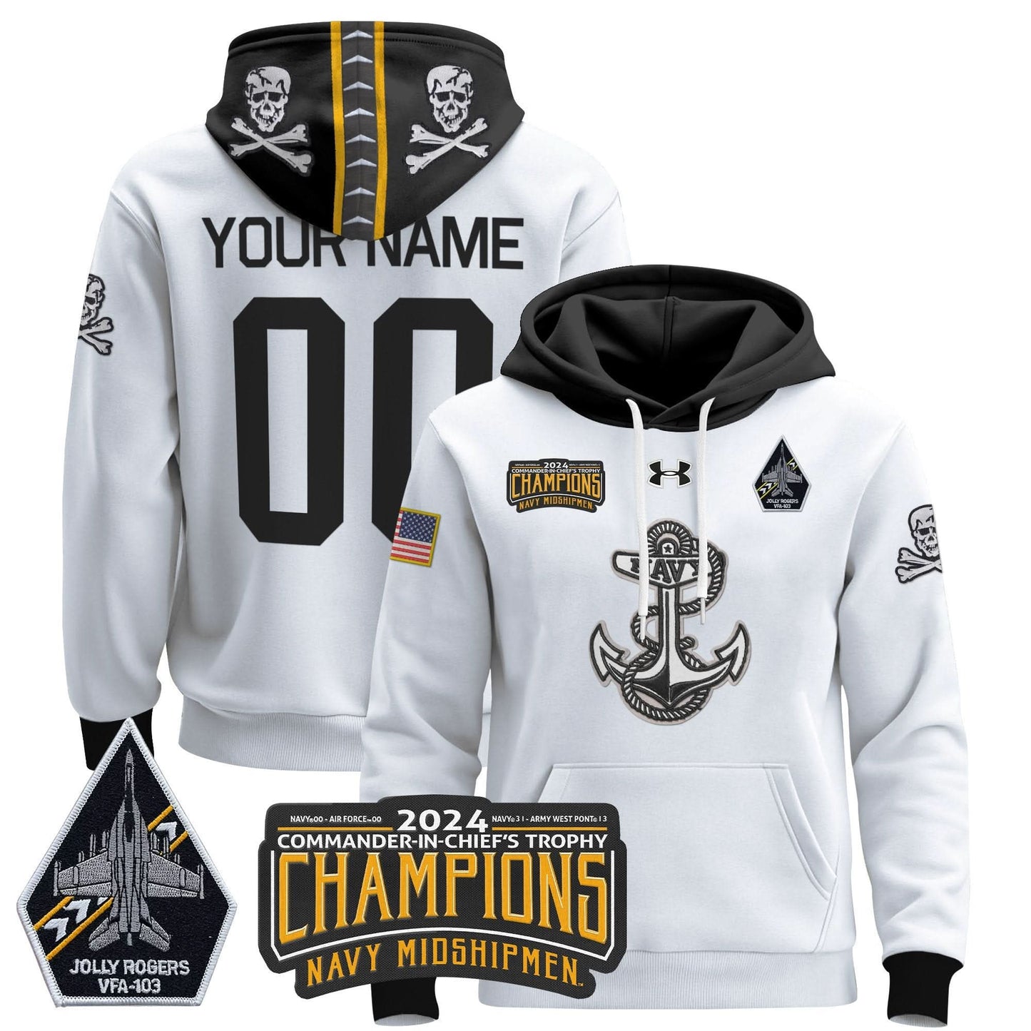 NM 2024 Commander-In-Chief's Trophy Champions Patch Custom Pullover Hoodie - Stitched