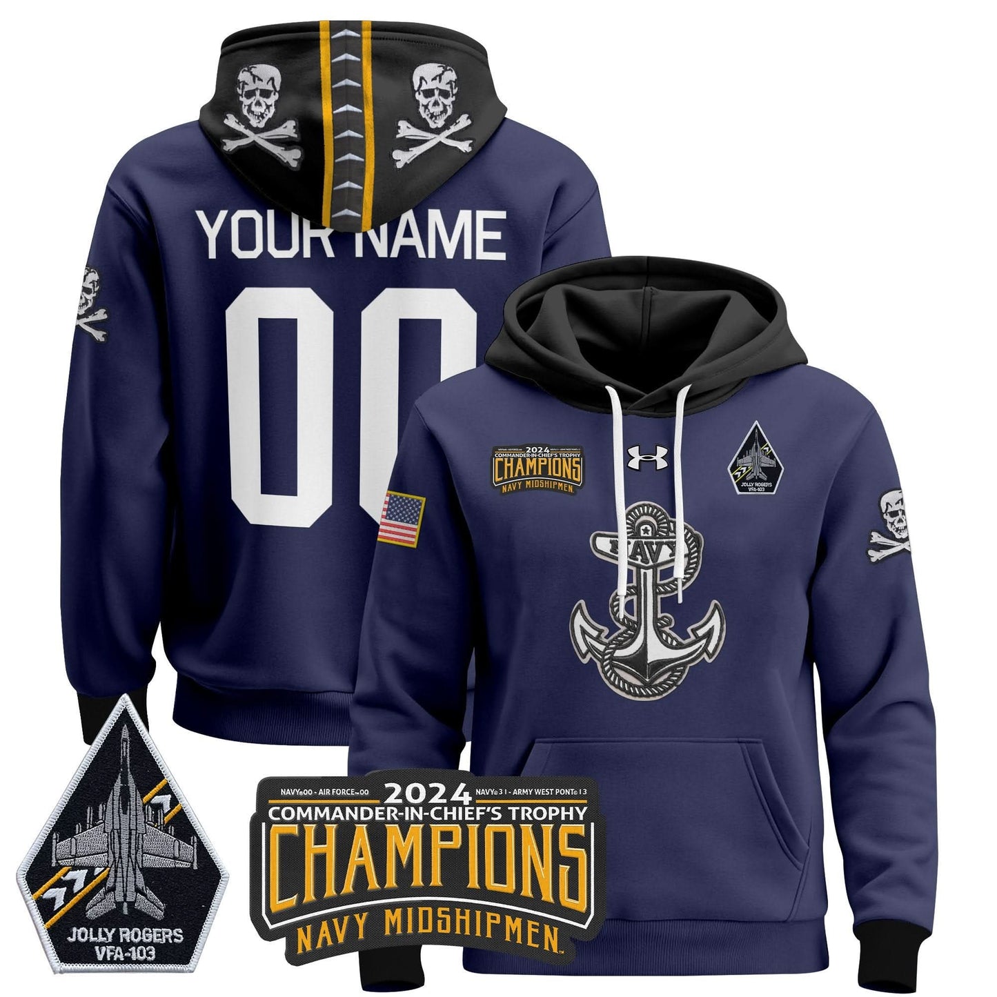 NM 2024 Commander-In-Chief's Trophy Champions Patch Custom Pullover Hoodie - Stitched