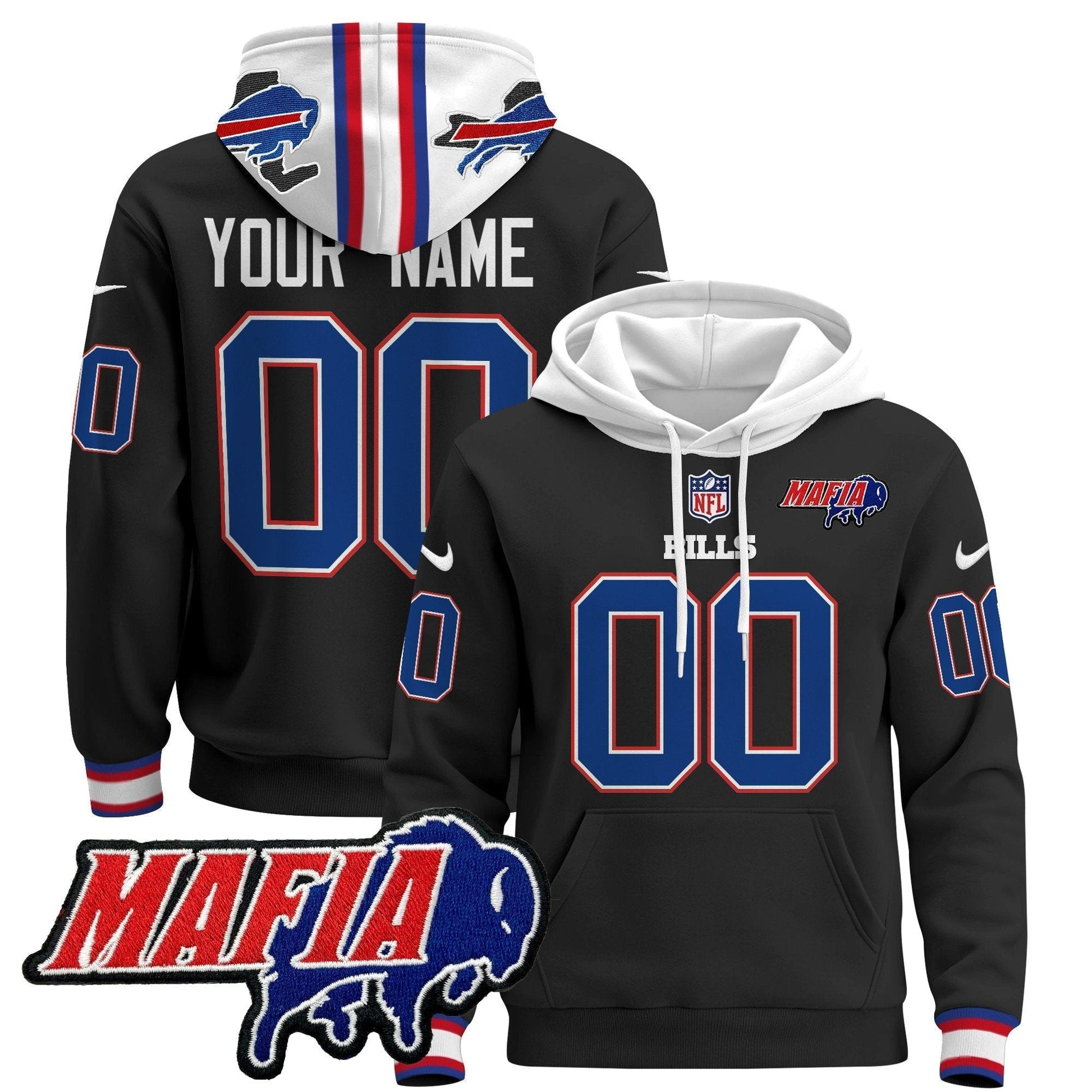 Buffalo Bills 2025 Bills Mafia Patch Custom Pullover Hoodie