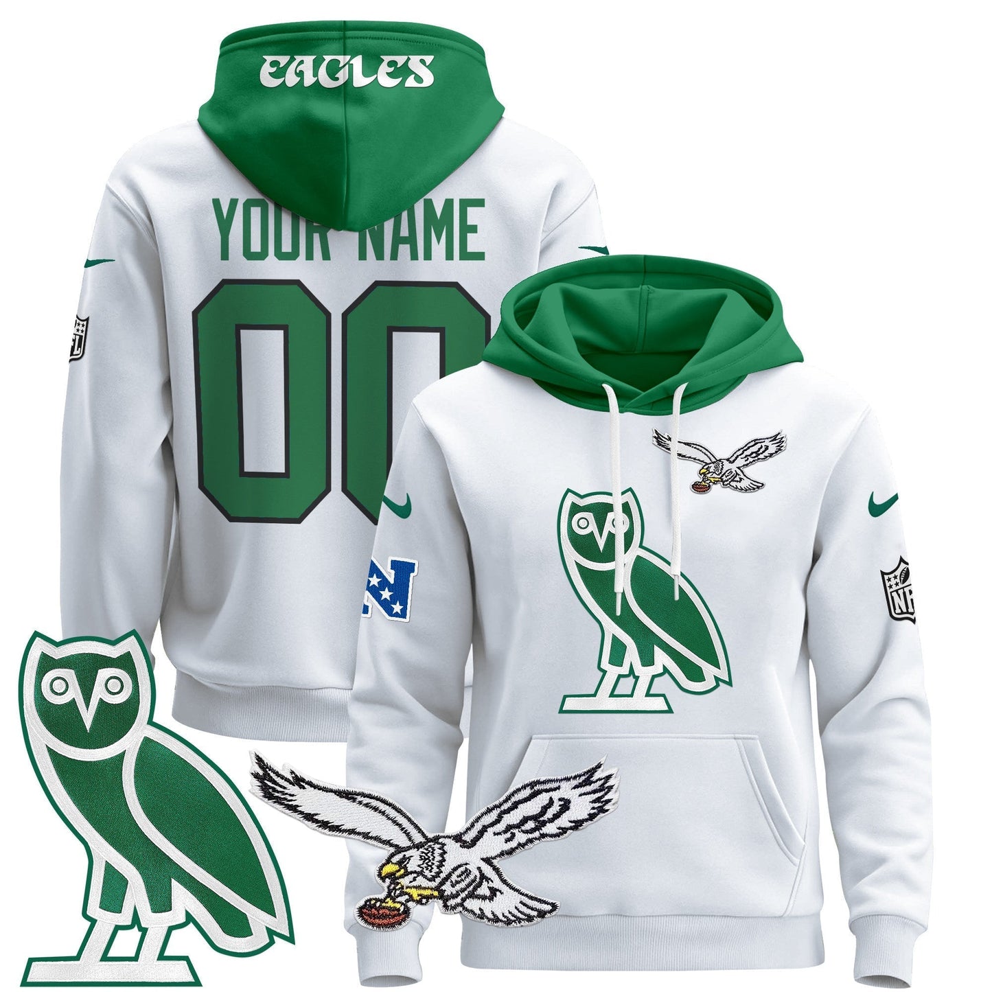 Philadelphia Eagles OVO 2024 Custom Pullover Hoodie