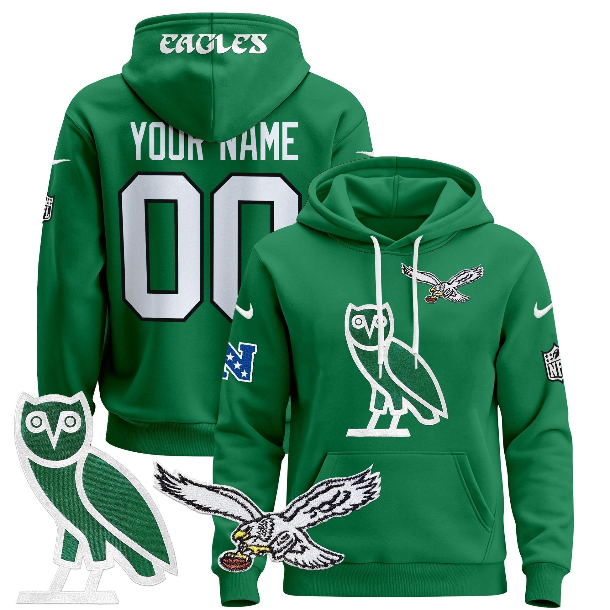 Philadelphia Eagles OVO 2024 Custom Pullover Hoodie