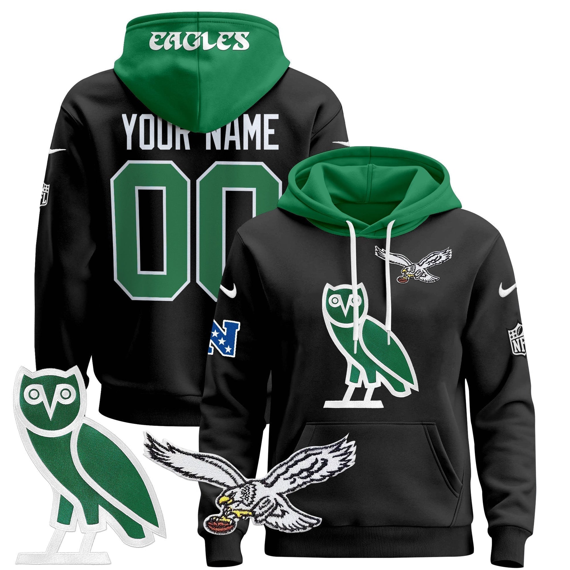 Philadelphia Eagles OVO 2024 Custom Pullover Hoodie