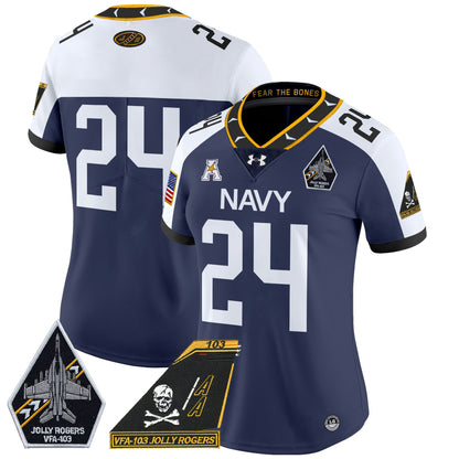 Women's Navy Midshipmen 2024 Jolly Rogers Patch Vapor Limited Jersey - All Stitched