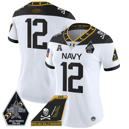 Women's Navy Midshipmen 2024 Jolly Rogers Patch Vapor Limited Jersey - All Stitched