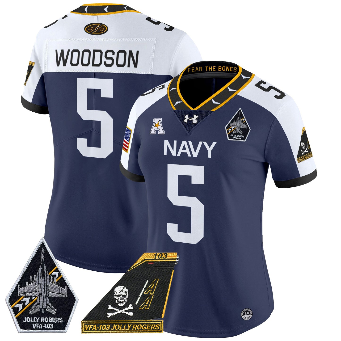 Women's Navy Midshipmen 2024 Jolly Rogers Patch Vapor Limited Jersey - All Stitched