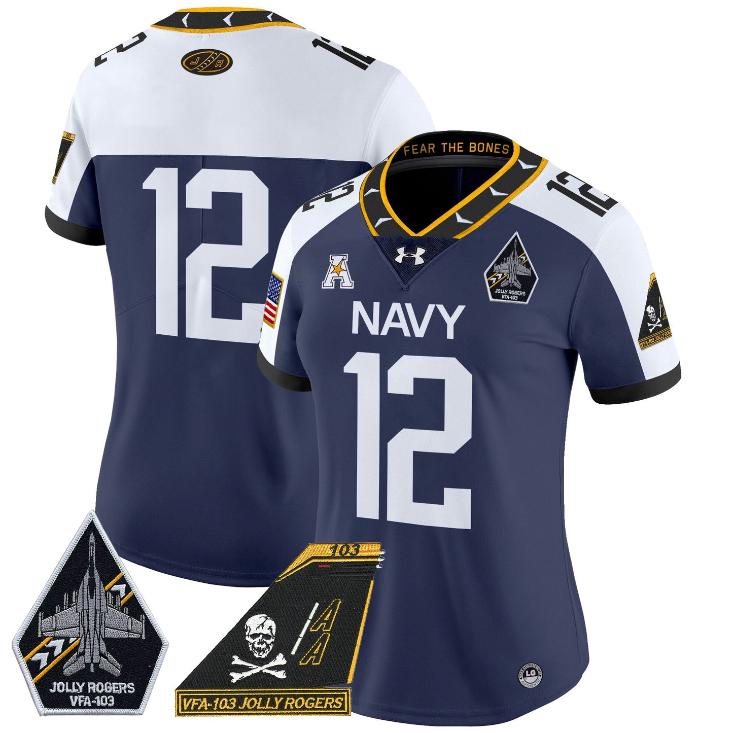 Women's Navy Midshipmen 2024 Jolly Rogers Patch Vapor Limited Jersey - All Stitched