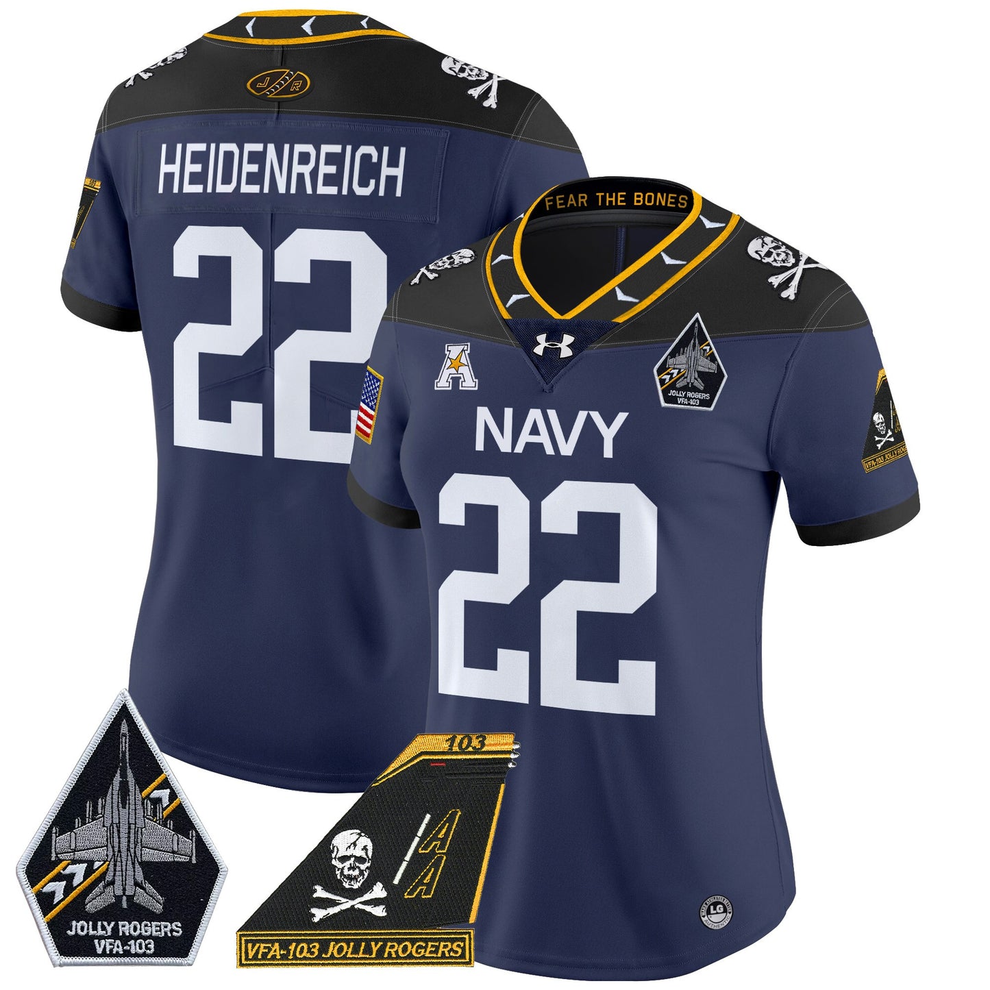 Women's Navy Midshipmen 2024 Jolly Rogers Patch Vapor Limited Jersey - All Stitched