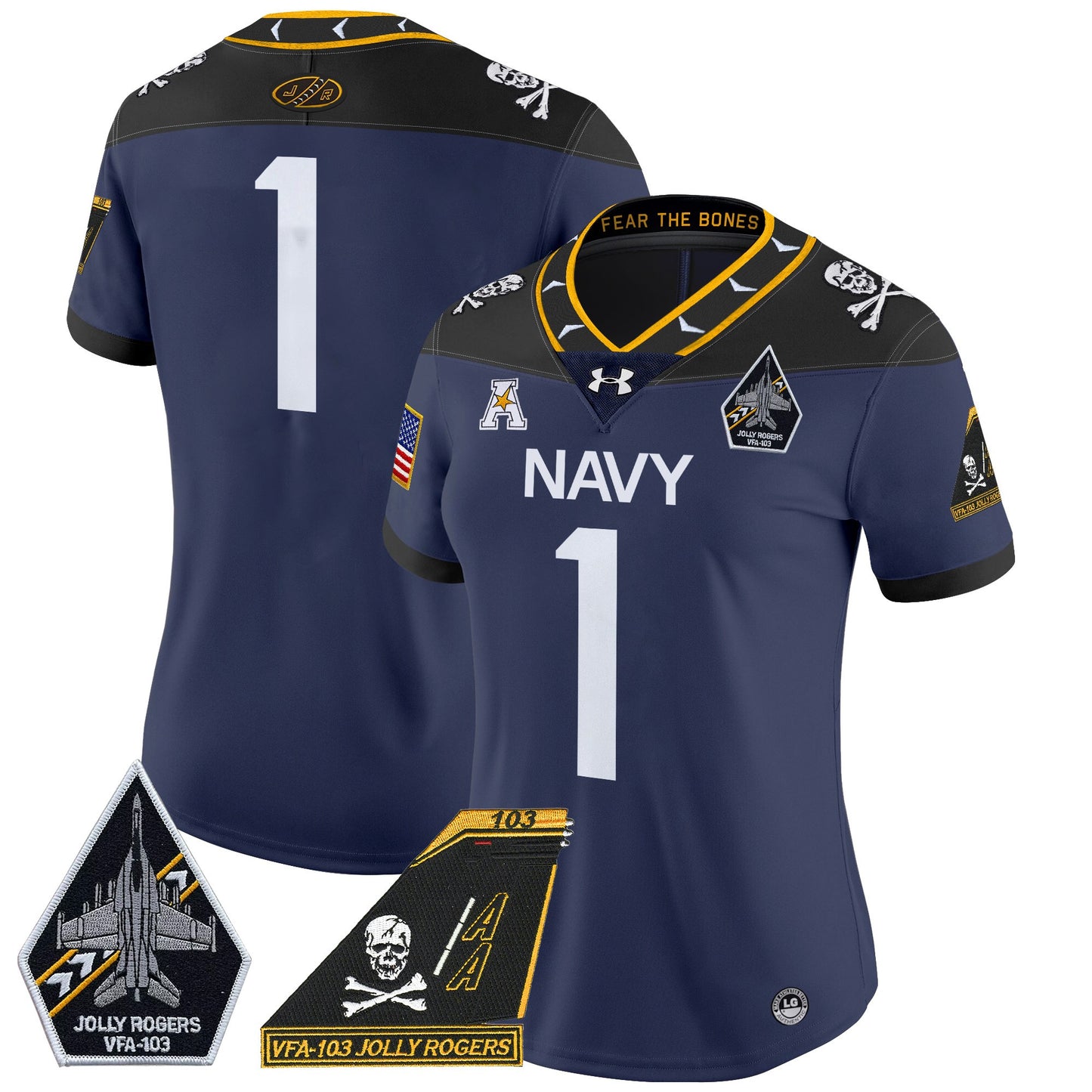 Women's Navy Midshipmen 2024 Jolly Rogers Patch Vapor Limited Jersey - All Stitched