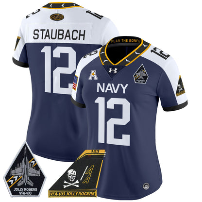 Women's Navy Midshipmen 2024 Jolly Rogers Patch Vapor Limited Jersey - All Stitched