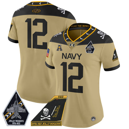 Women's Navy Midshipmen 2024 Jolly Rogers Patch Vapor Limited Jersey - All Stitched