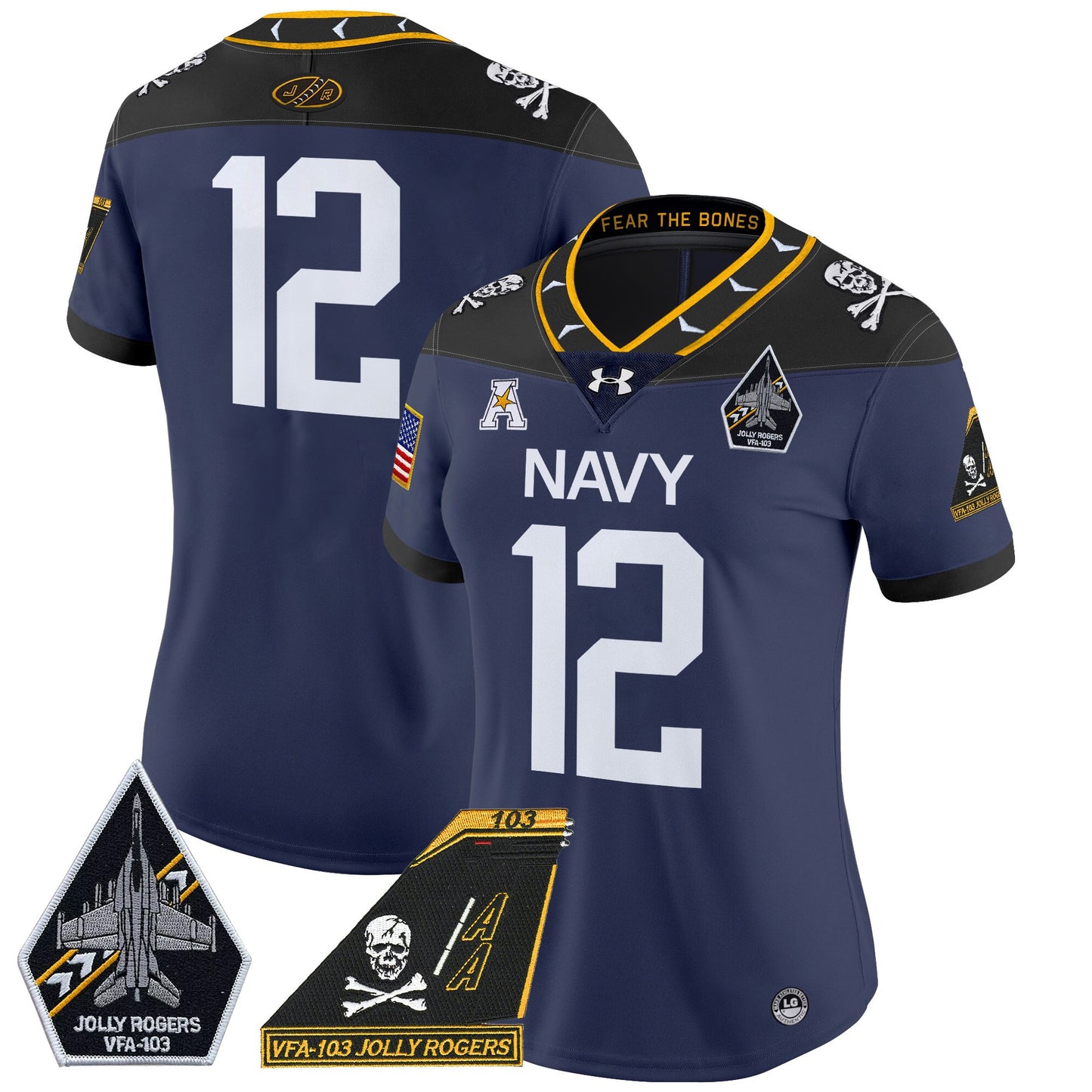 Women's Navy Midshipmen 2024 Jolly Rogers Patch Vapor Limited Jersey - All Stitched