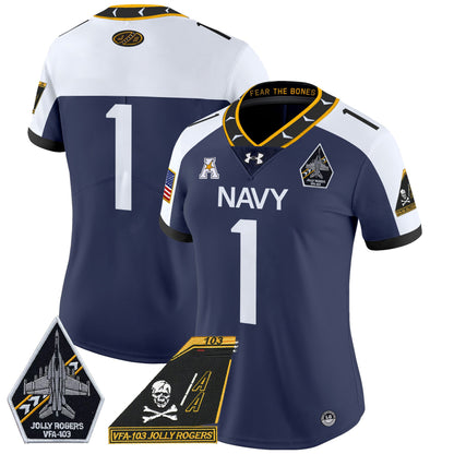 Women's Navy Midshipmen 2024 Jolly Rogers Patch Vapor Limited Jersey - All Stitched