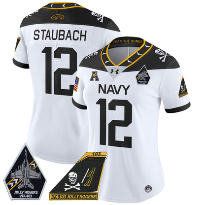 Women's Navy Midshipmen 2024 Jolly Rogers Patch Vapor Limited Jersey - All Stitched