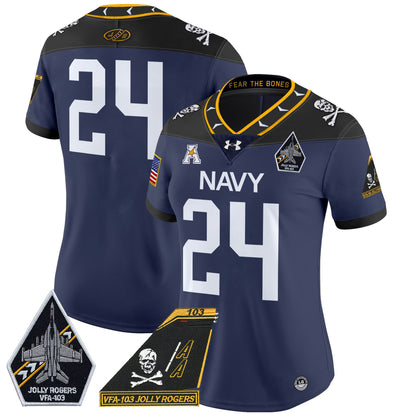 Women's Navy Midshipmen 2024 Jolly Rogers Patch Vapor Limited Jersey - All Stitched