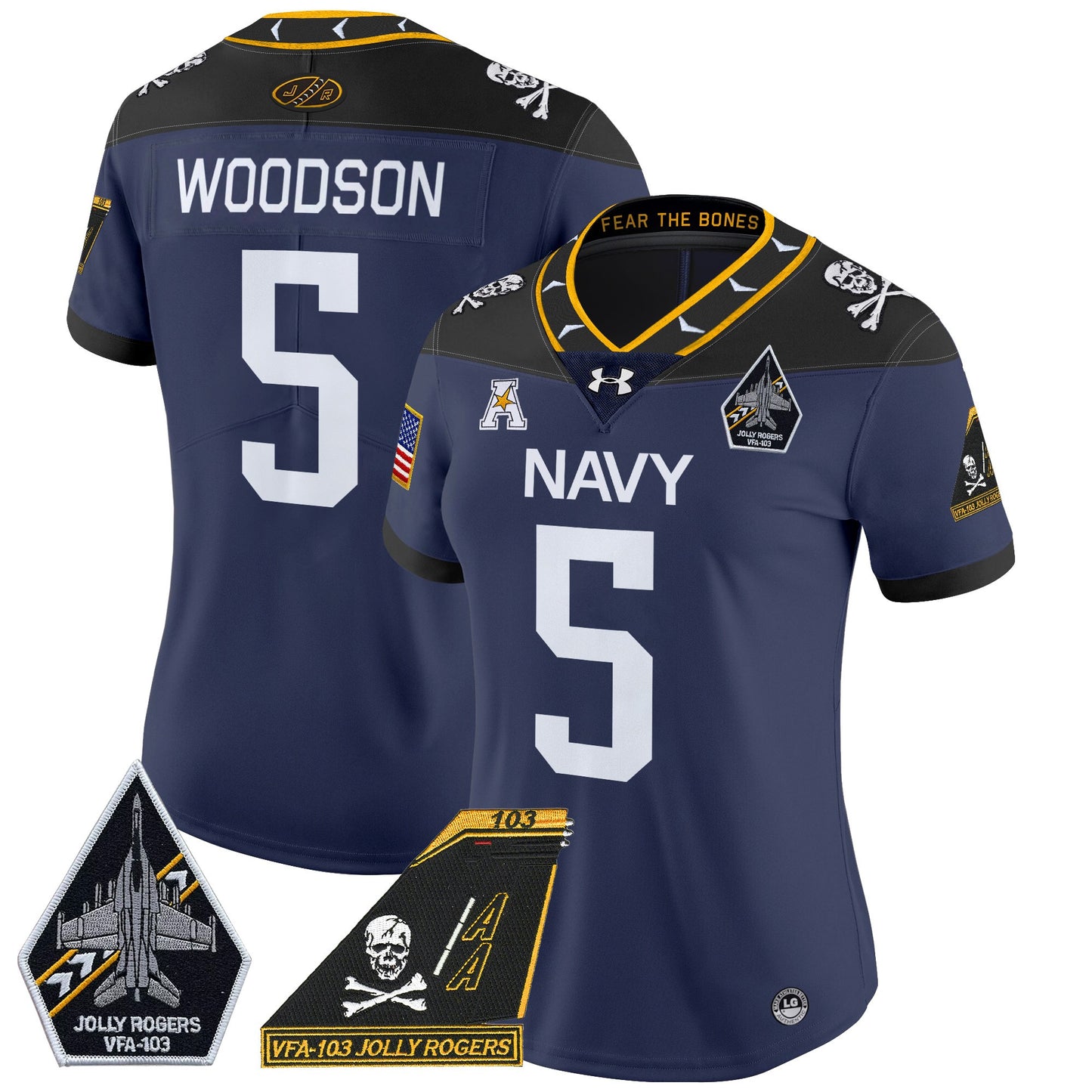 Women's Navy Midshipmen 2024 Jolly Rogers Patch Vapor Limited Jersey - All Stitched