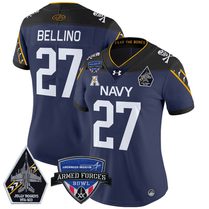 Women's Navy Midshipmen 2025 Armed Forces Bowl Patch Vapor Limited Jersey - All Stitched