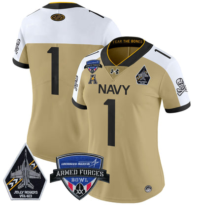 Women's Navy Midshipmen 2025 Armed Forces Bowl Patch Vapor Limited Jersey - All Stitched