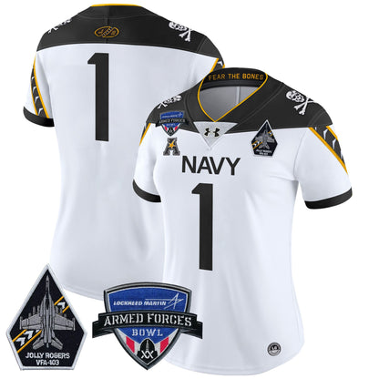 Women's Navy Midshipmen 2025 Armed Forces Bowl Patch Vapor Limited Jersey - All Stitched