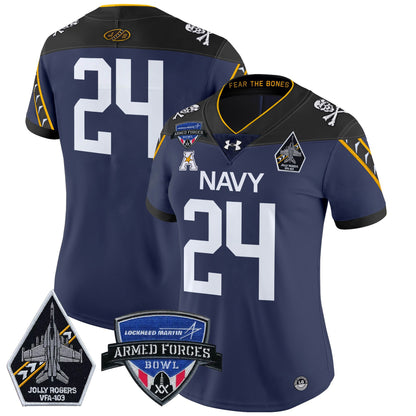 Women's Navy Midshipmen 2025 Armed Forces Bowl Patch Vapor Limited Jersey - All Stitched