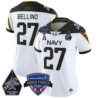 Women's Navy Midshipmen 2025 Armed Forces Bowl Patch Vapor Limited Jersey - All Stitched