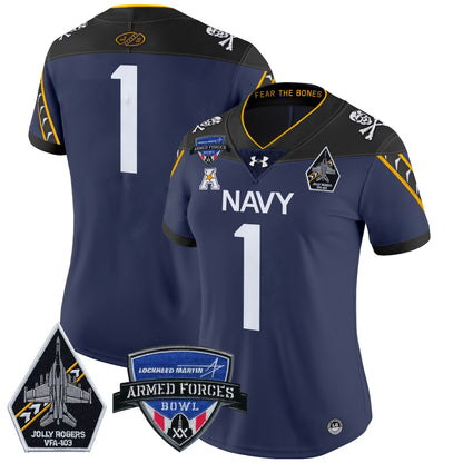 Women's Navy Midshipmen 2025 Armed Forces Bowl Patch Vapor Limited Jersey - All Stitched