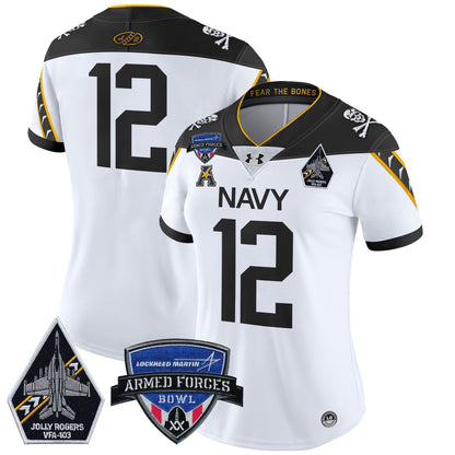 Women's Navy Midshipmen 2025 Armed Forces Bowl Patch Vapor Limited Jersey - All Stitched