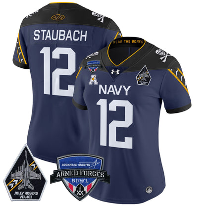 Women's Navy Midshipmen 2025 Armed Forces Bowl Patch Vapor Limited Jersey - All Stitched