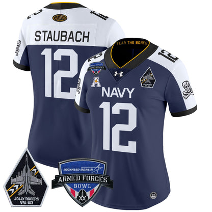 Women's Navy Midshipmen 2025 Armed Forces Bowl Patch Vapor Limited Jersey - All Stitched