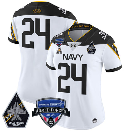 Women's Navy Midshipmen 2025 Armed Forces Bowl Patch Vapor Limited Jersey - All Stitched