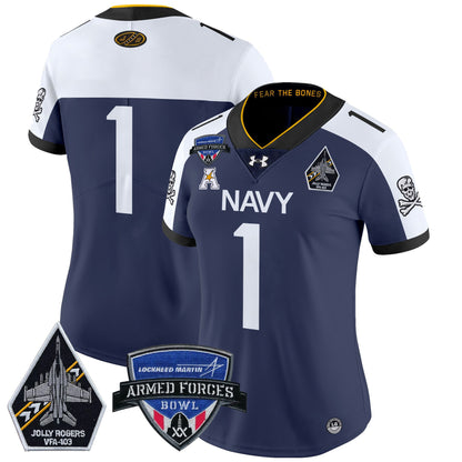 Women's Navy Midshipmen 2025 Armed Forces Bowl Patch Vapor Limited Jersey - All Stitched