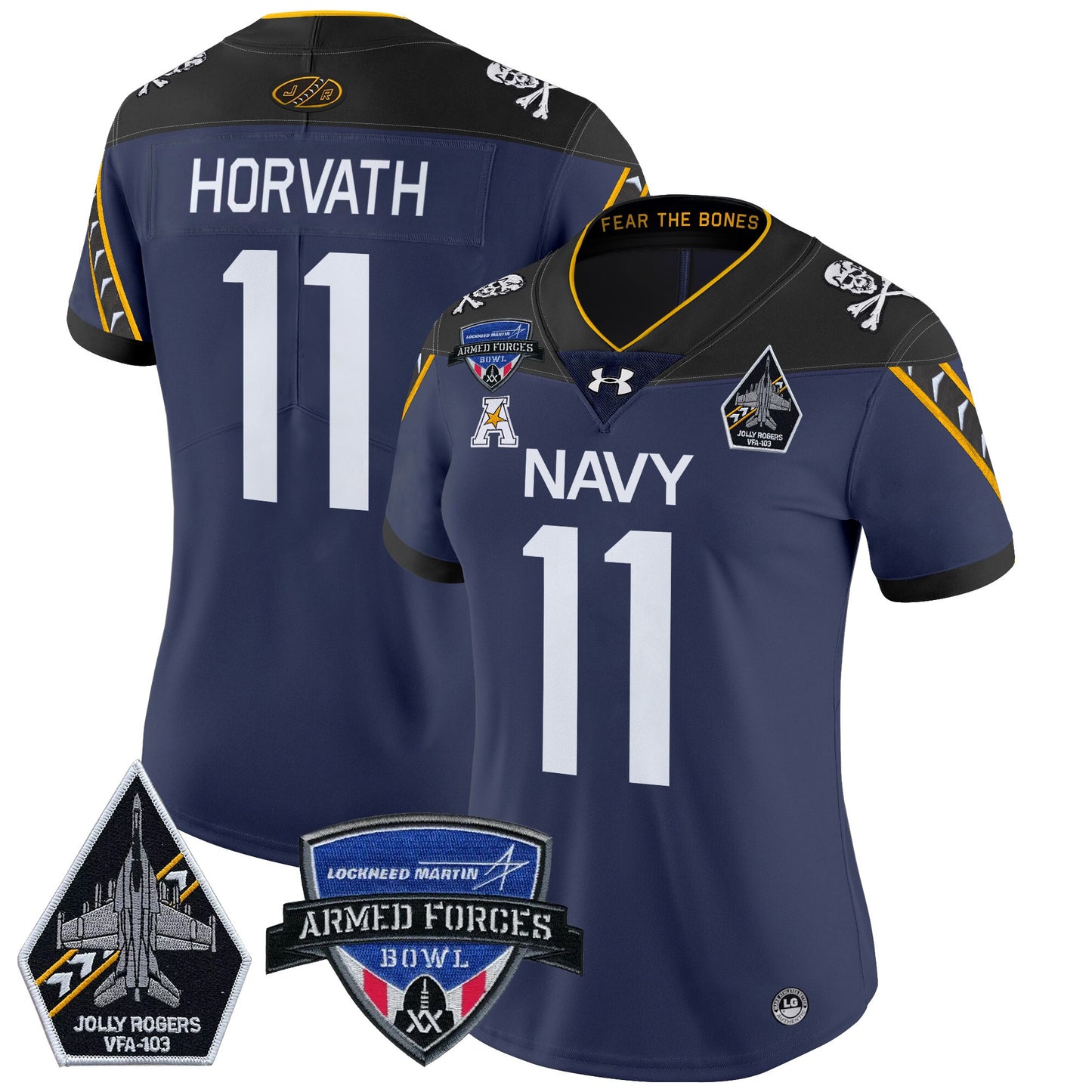 Women's Navy Midshipmen 2025 Armed Forces Bowl Patch Vapor Limited Jersey - All Stitched