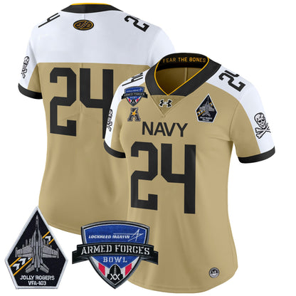 Women's Navy Midshipmen 2025 Armed Forces Bowl Patch Vapor Limited Jersey - All Stitched