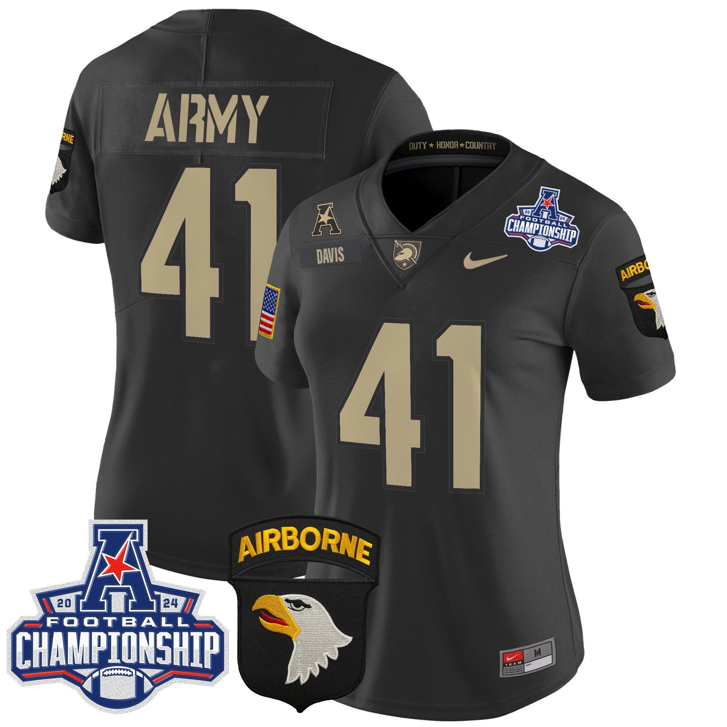 Women's Army Black Knights 2024 AAC Championship Patch Vapor Limited Jersey V2 - All Stitched