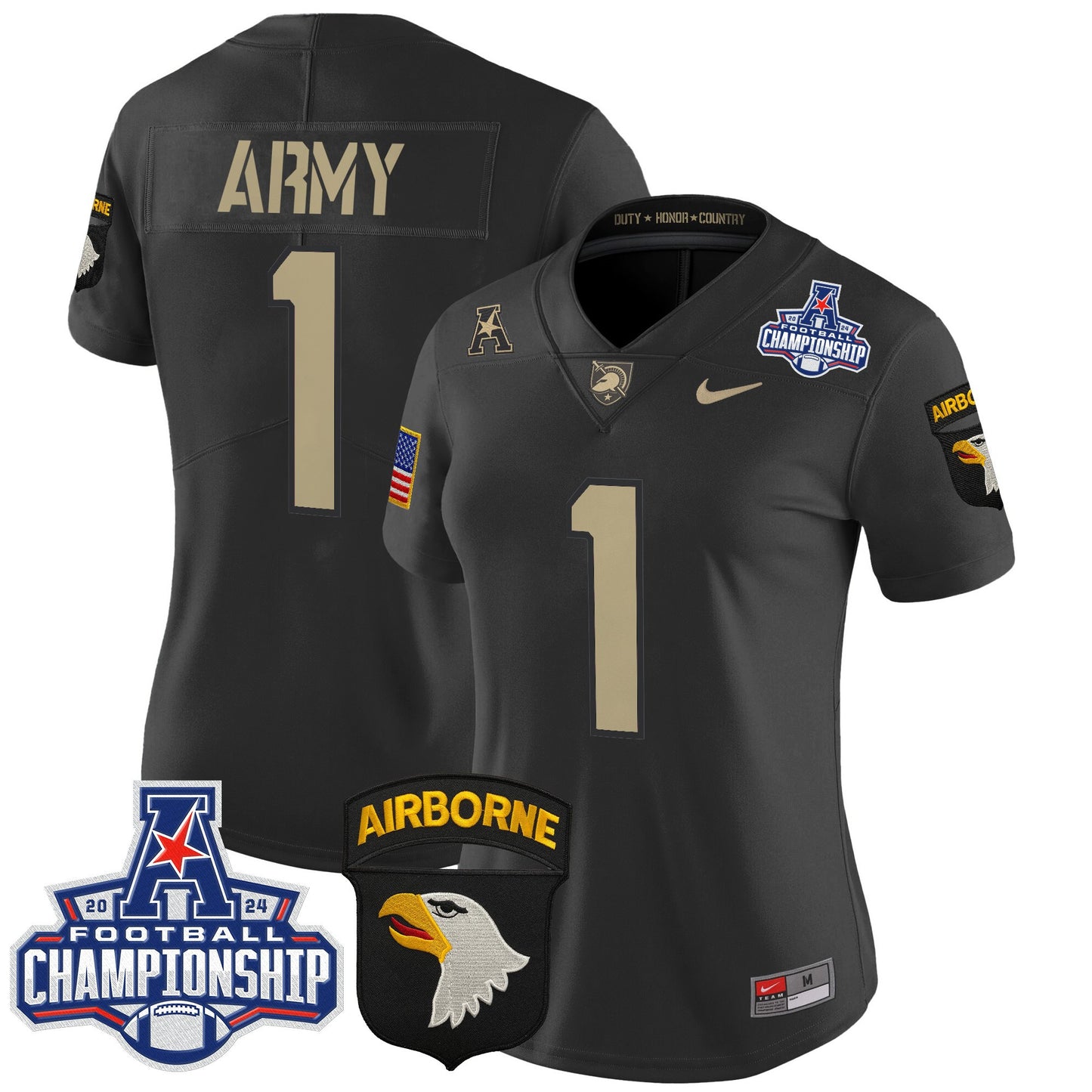 Women's Army Black Knights 2024 AAC Championship Patch Vapor Limited Jersey V2 - All Stitched