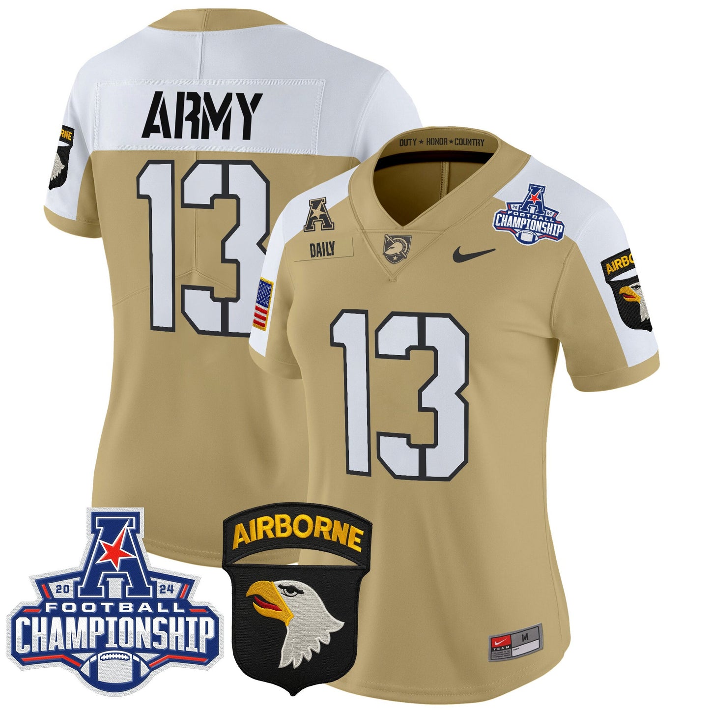 Women's Army Black Knights 2024 AAC Championship Patch Vapor Limited Jersey V2 - All Stitched