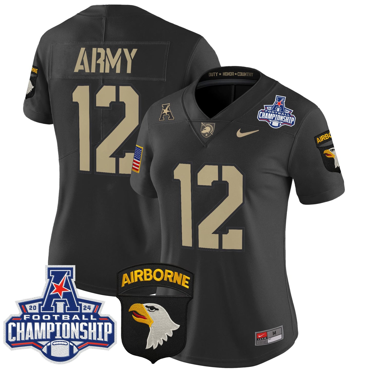 Women's Army Black Knights 2024 AAC Championship Patch Vapor Limited Jersey V2 - All Stitched