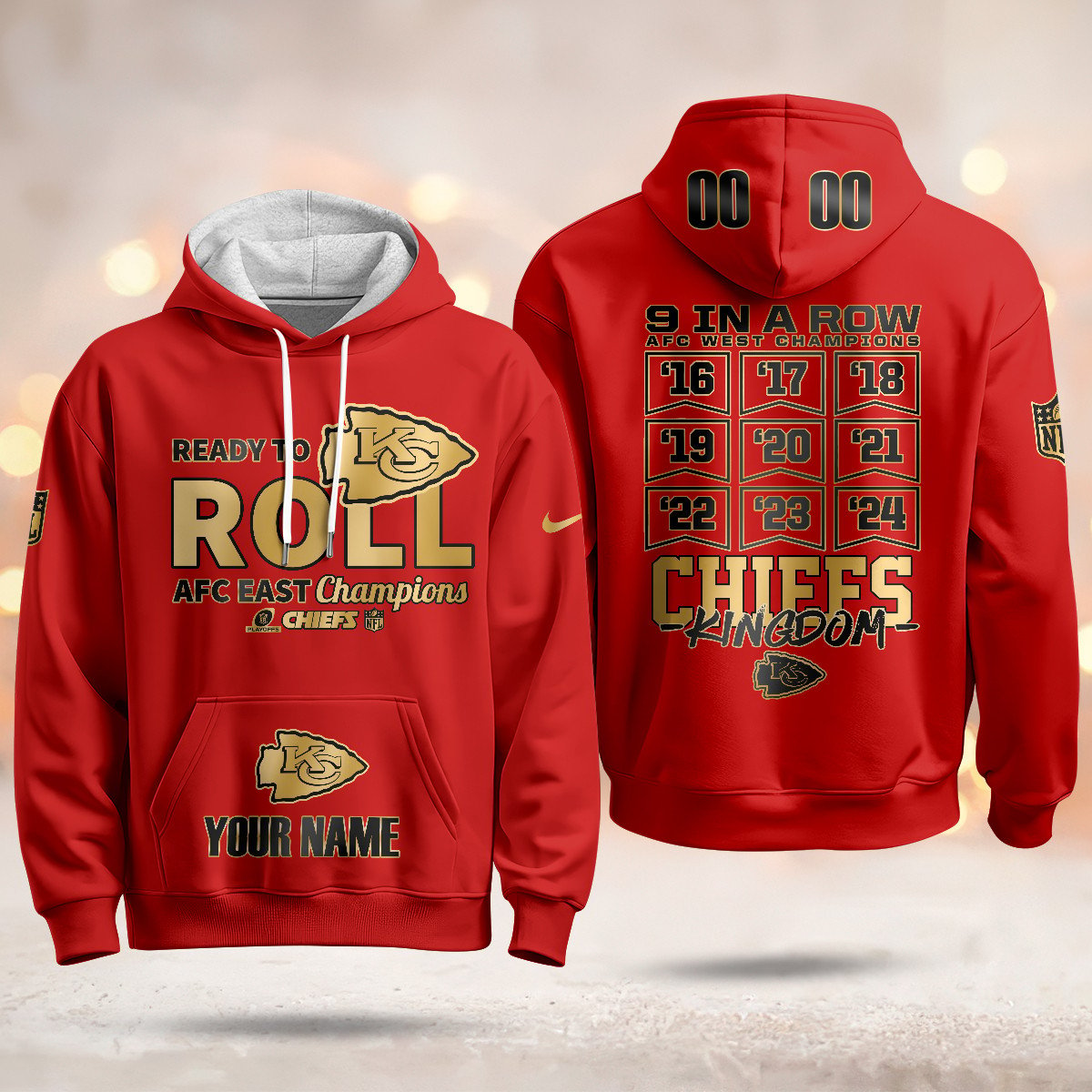 Custom Kansas City Chiefs 2024 AFC West Champions Hoodie Gold N1