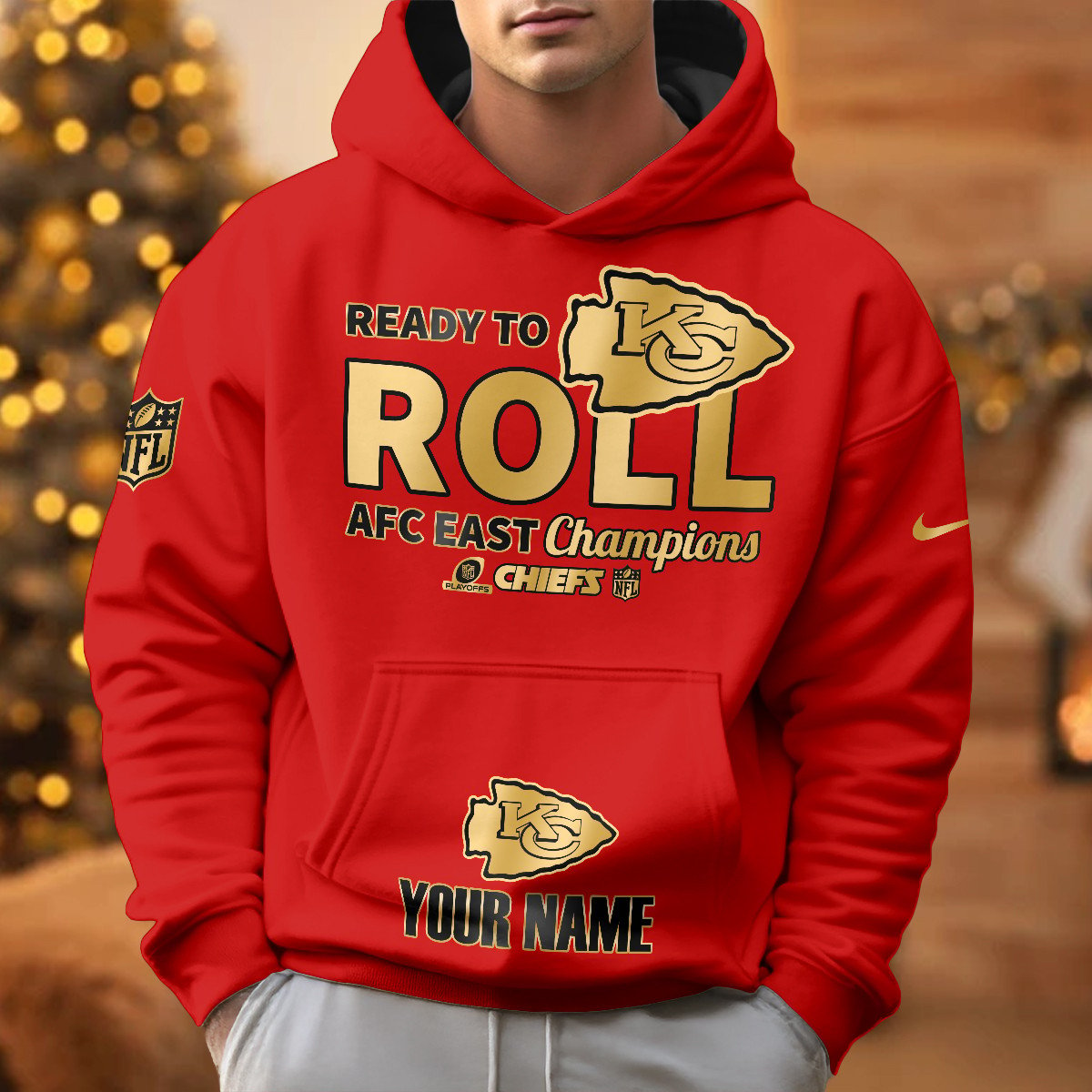 Custom Kansas City Chiefs 2024 AFC West Champions Hoodie Gold N1