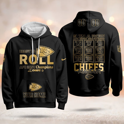 Custom Kansas City Chiefs 2024 AFC West Champions Hoodie Gold N1