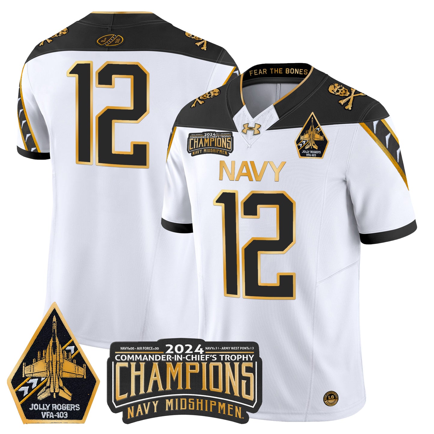 Navy Midshipmen 2024 Commander-In-Chief's Trophy Champions Patch Gold Vapor Limited Jersey - All Stitched