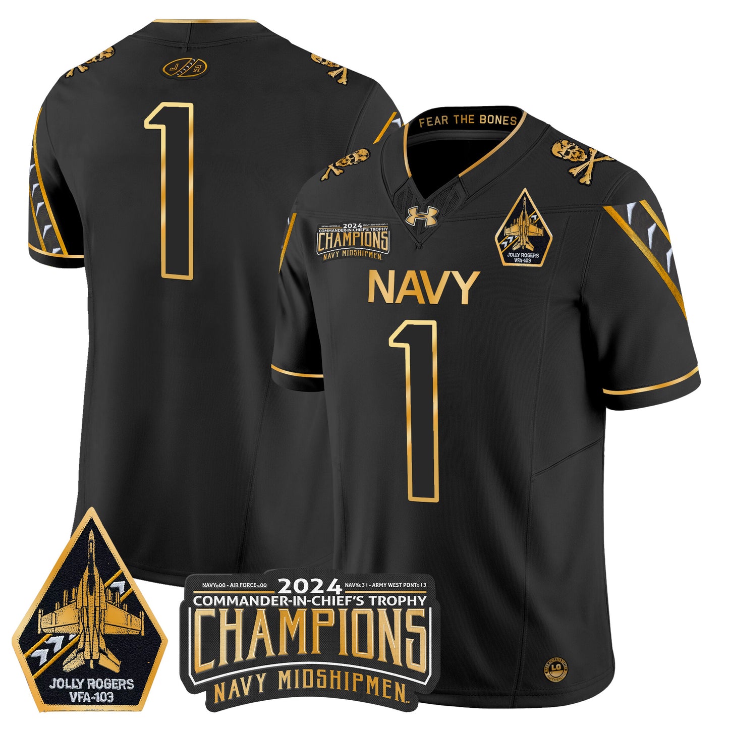 Navy Midshipmen 2024 Commander-In-Chief's Trophy Champions Patch Gold Vapor Limited Jersey - All Stitched