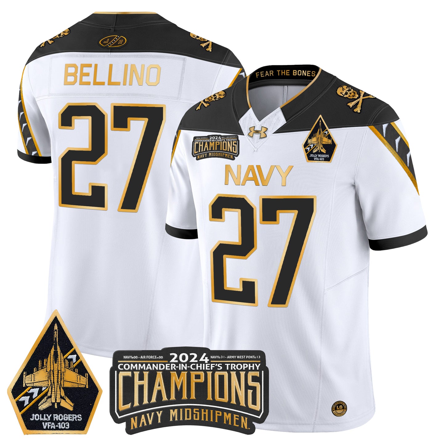 Navy Midshipmen 2024 Commander-In-Chief's Trophy Champions Patch Gold Vapor Limited Jersey - All Stitched