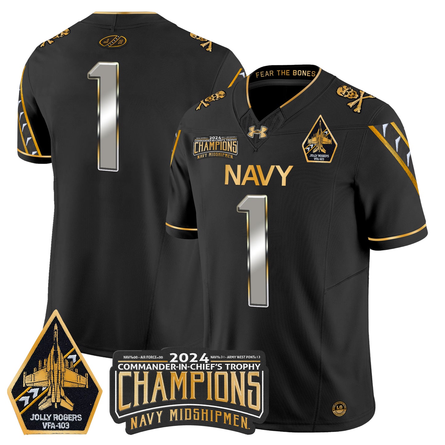 Navy Midshipmen 2024 Commander-In-Chief's Trophy Champions Patch Gold Vapor Limited Jersey - All Stitched