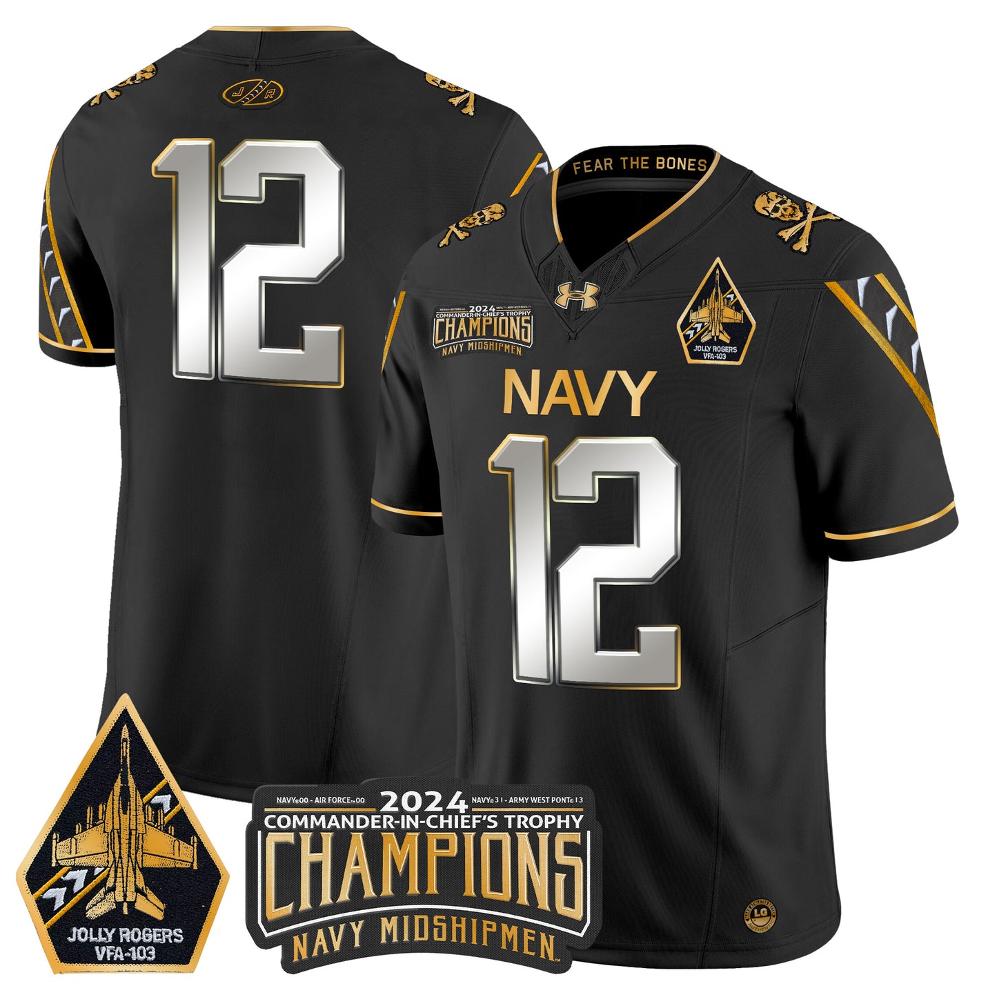 Navy Midshipmen 2024 Commander-In-Chief's Trophy Champions Patch Gold Vapor Limited Jersey - All Stitched