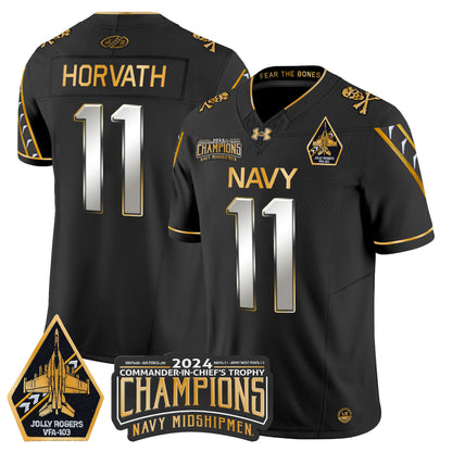 Navy Midshipmen 2024 Commander-In-Chief's Trophy Champions Patch Gold Vapor Limited Jersey - All Stitched