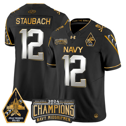 Navy Midshipmen 2024 Commander-In-Chief's Trophy Champions Patch Gold Vapor Limited Jersey - All Stitched