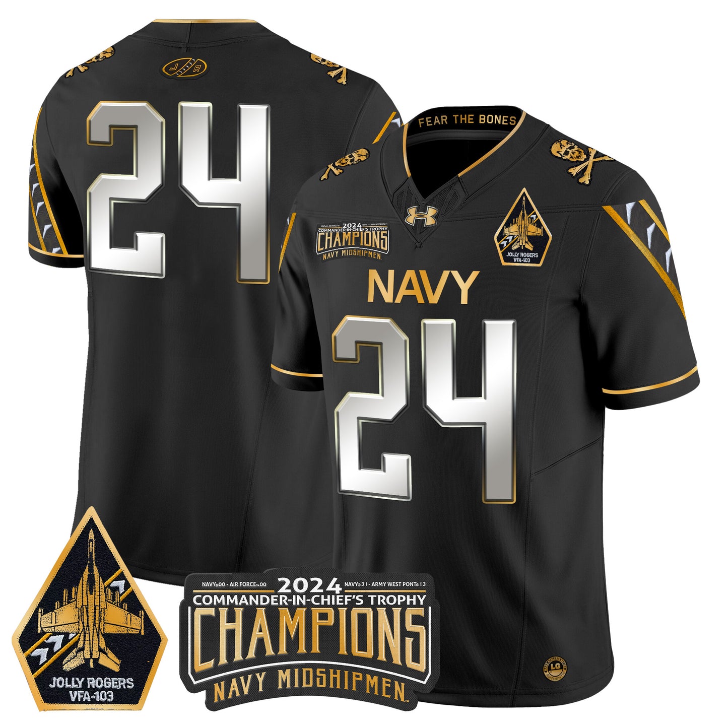 Navy Midshipmen 2024 Commander-In-Chief's Trophy Champions Patch Gold Vapor Limited Jersey - All Stitched