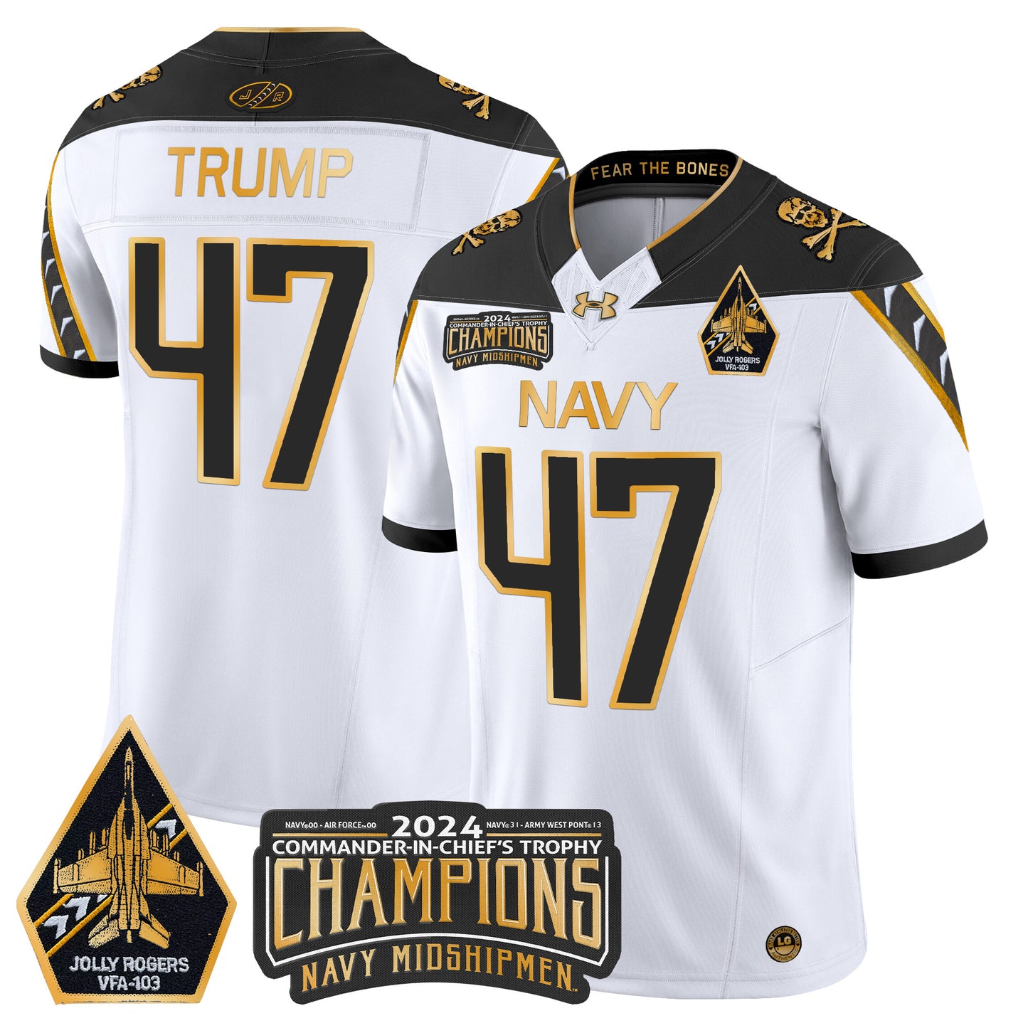 Navy Midshipmen 2024 Commander-In-Chief's Trophy Champions Patch Gold Vapor Limited Jersey - All Stitched