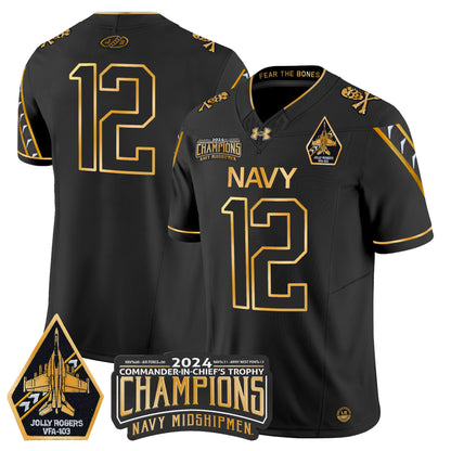 Navy Midshipmen 2024 Commander-In-Chief's Trophy Champions Patch Gold Vapor Limited Jersey - All Stitched