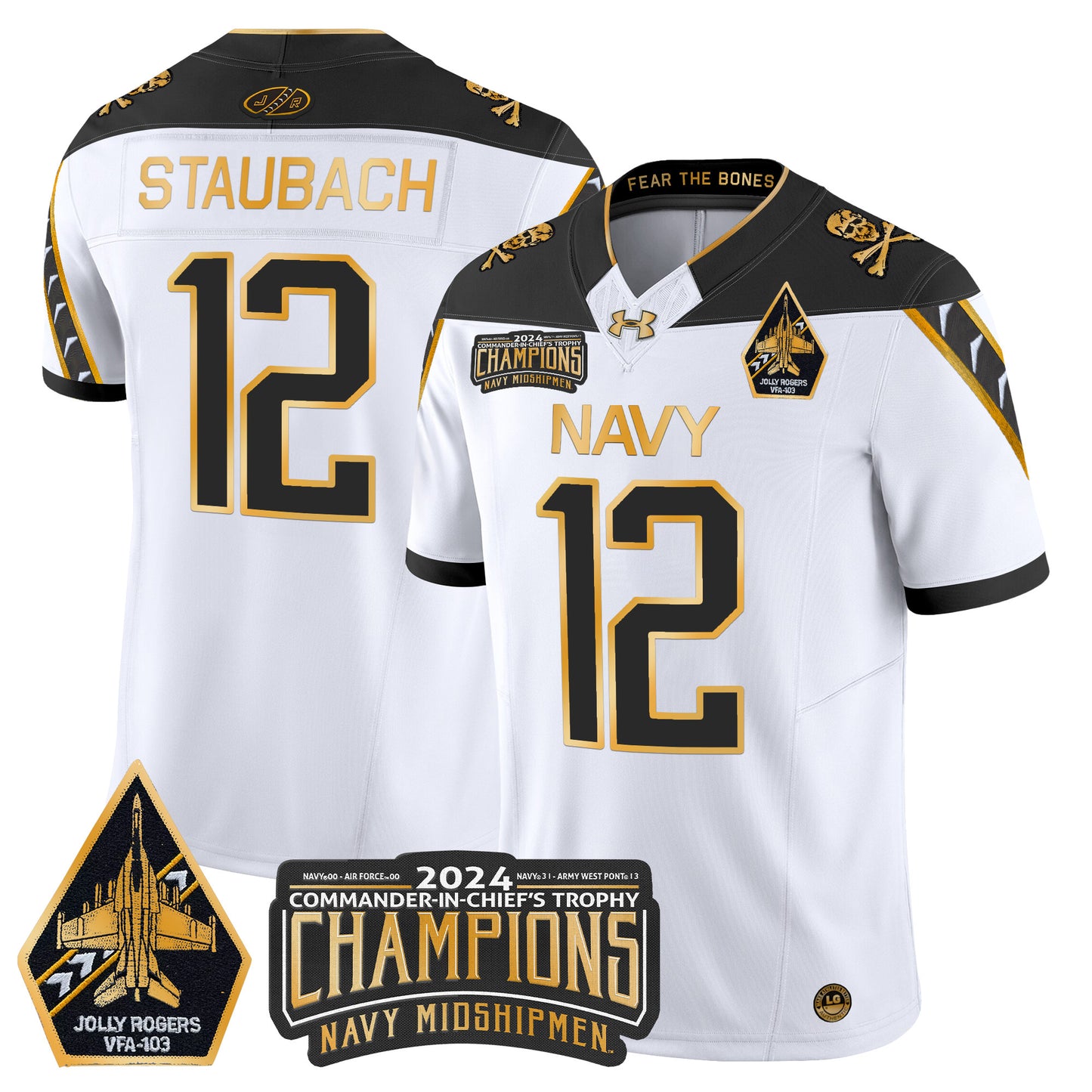 Navy Midshipmen 2024 Commander-In-Chief's Trophy Champions Patch Gold Vapor Limited Jersey - All Stitched